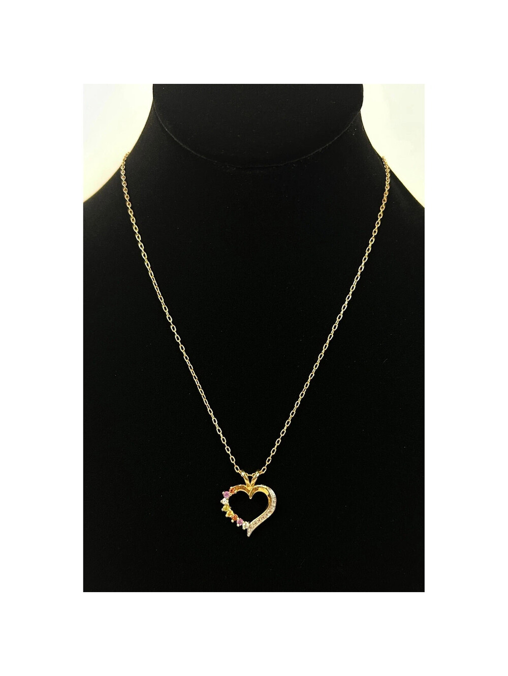 PAJ BB Gold Heart Pendant Necklace Earrings Set Multi Gemstone Diamond Accent